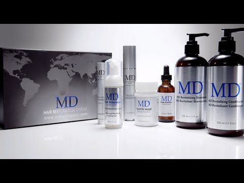 1-minute 40-second video overview of the MD Hair product line featuring MD Nutri Hair supplement, MD Follicle Energizer serum, and MD Scalp Essentials – drug-free hair growth solutions for thinning hair, supporting stronger, fuller hair in men and women
