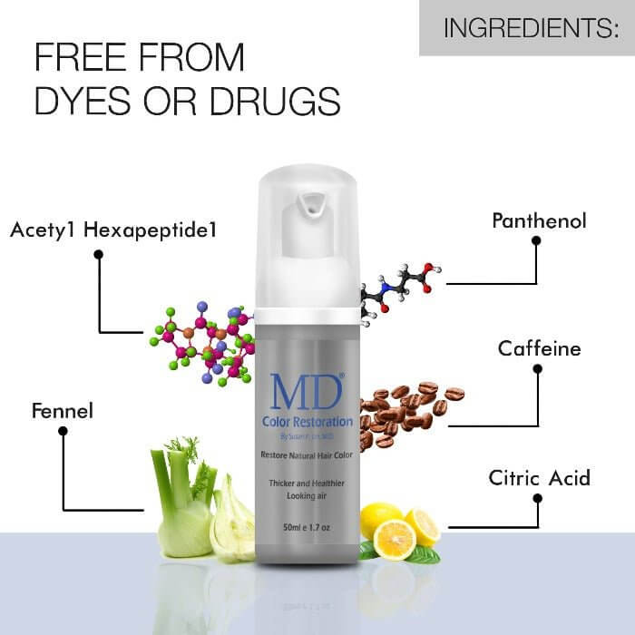 MD Hair Color Restoration For Men and Women - Restore Natural Hair Color- 1.7 fl. oz 30 Days Supply - MD