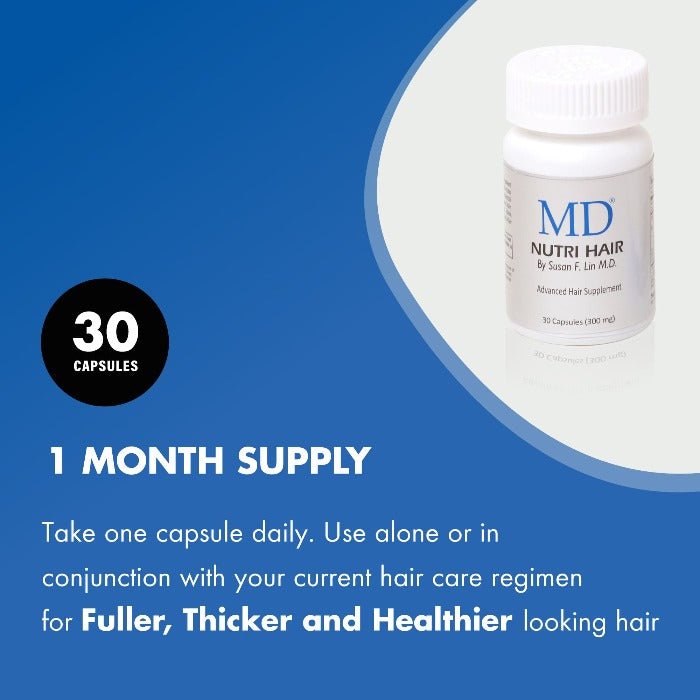 MD Nutri Hair Growth Supplement - Minimizes Hair Shedding, Thinning and Breakage  - 30 Capsules - MD