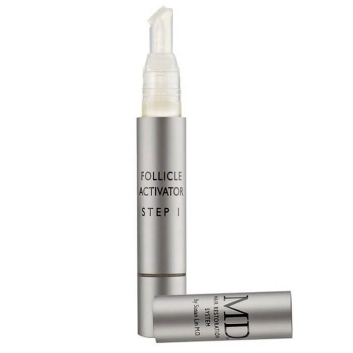 Close-up of MD® Follicle Activator 0.14 fl. oz. bottle – peptide scalp serum for thinning hair

