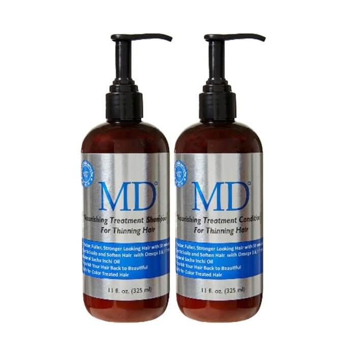 MD Nourishing Treatment Shampoo and Conditioner bundle from MD Hair cafor thinning hair, scalp health, and visible volume