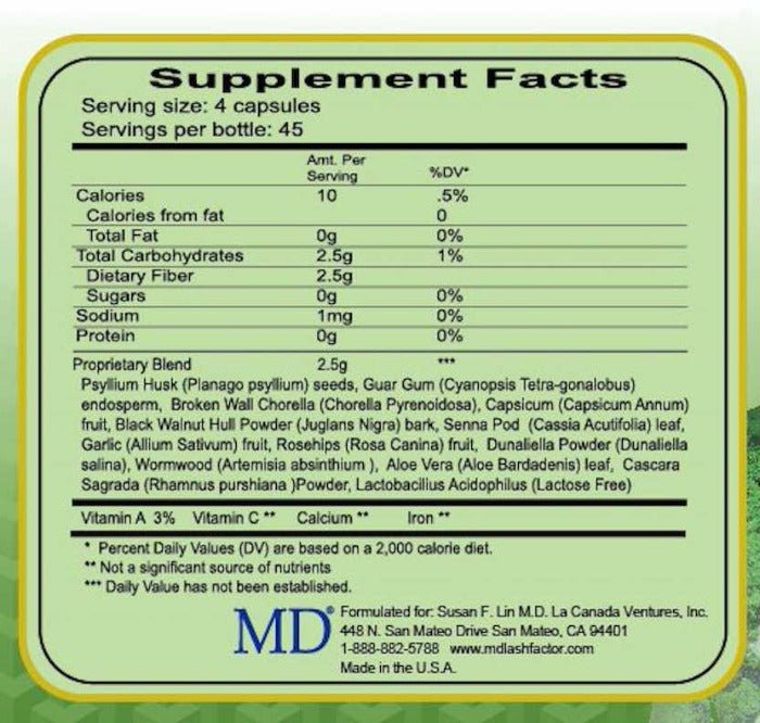 MD Nutri Cleanse supplement facts